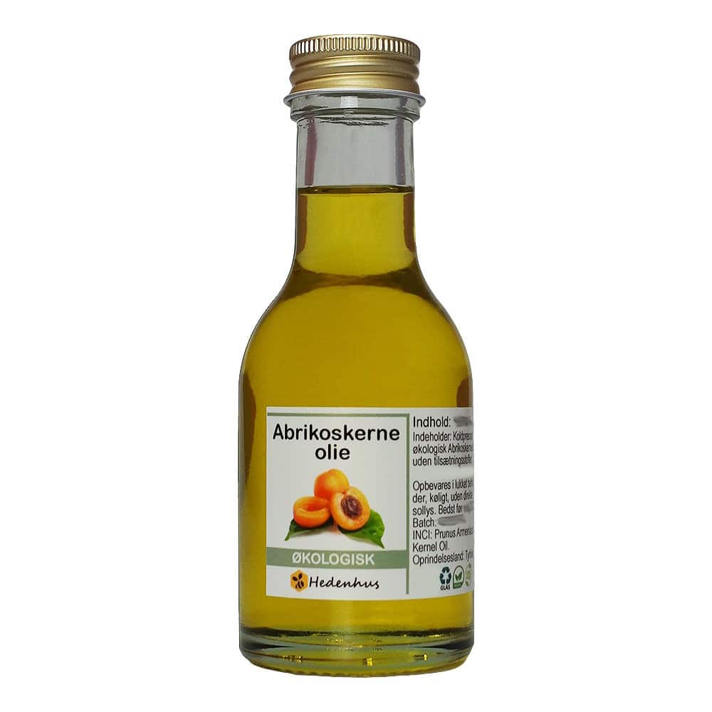 Økologisk abrikoskerneolie 100 ml koldpresset flydende olie - fugtighedsgivende, vitamin A, Omega 6 og 9 - Hedenhus