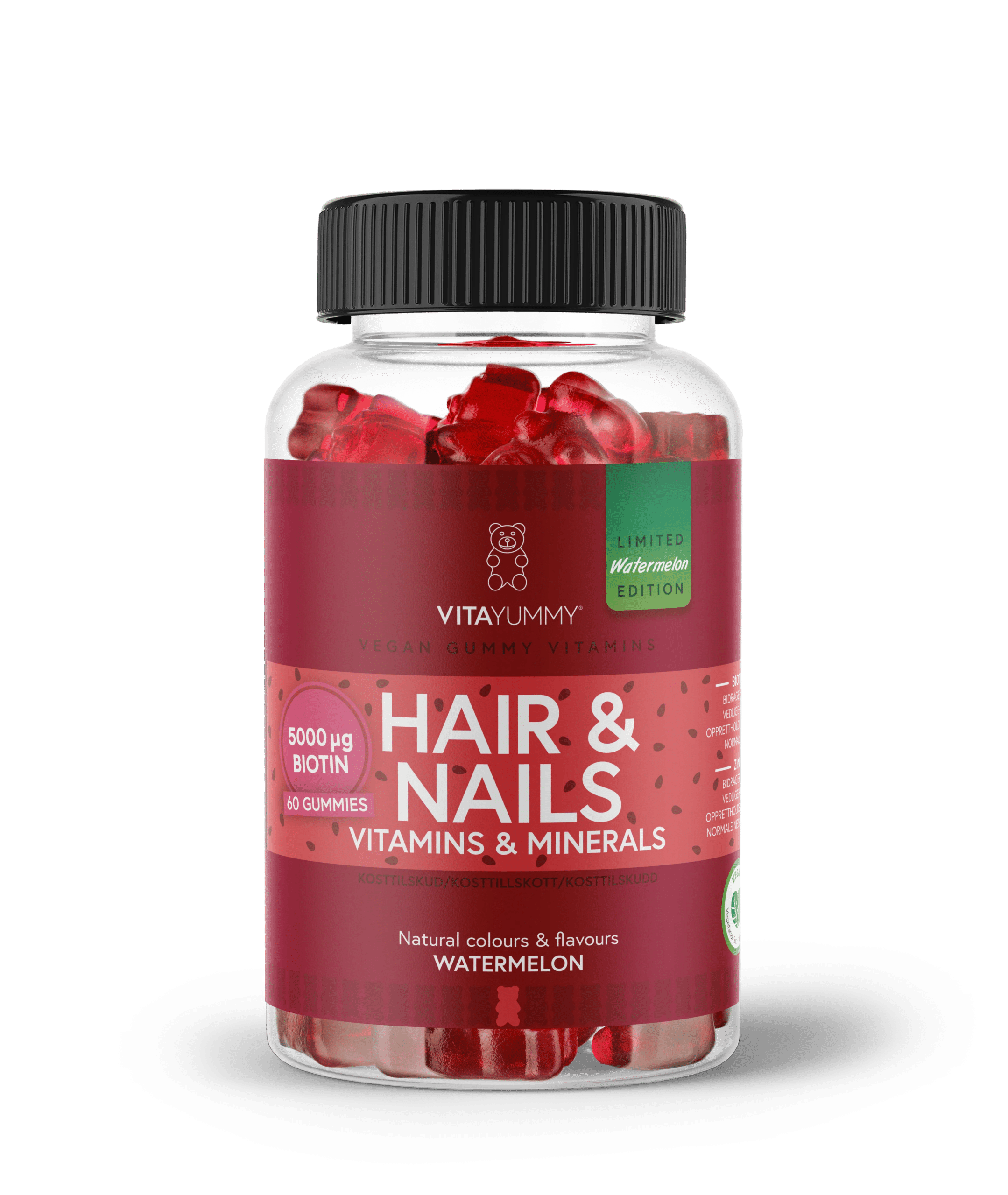 VitaYummy Hair & Nails - Watermelon (60 stk) - Kosttilskud