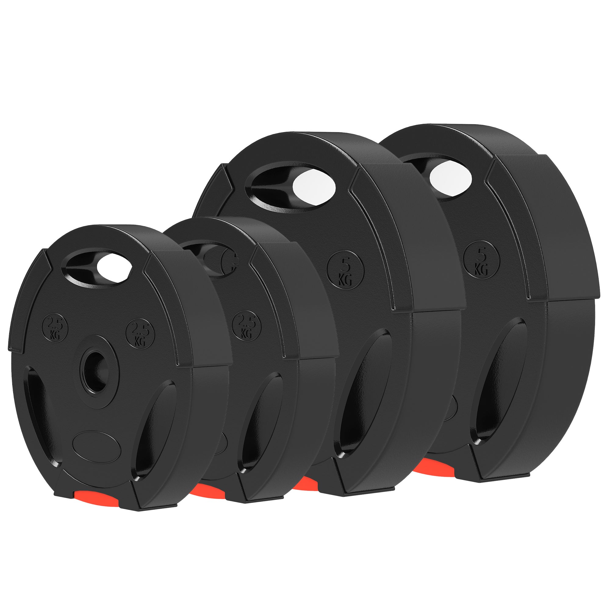 4-Delt vægtskivesæt til træning, fitnesscenter, hjemmetræning, styrketræning, 2 x 5 kg og 2 x 2,5 kg, sort