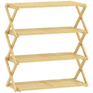 4-etagers skoreol, bambus skoopbevaring, til op til 12 par sko, til entré, gang, 60 x 29 x 67 cm, naturlig