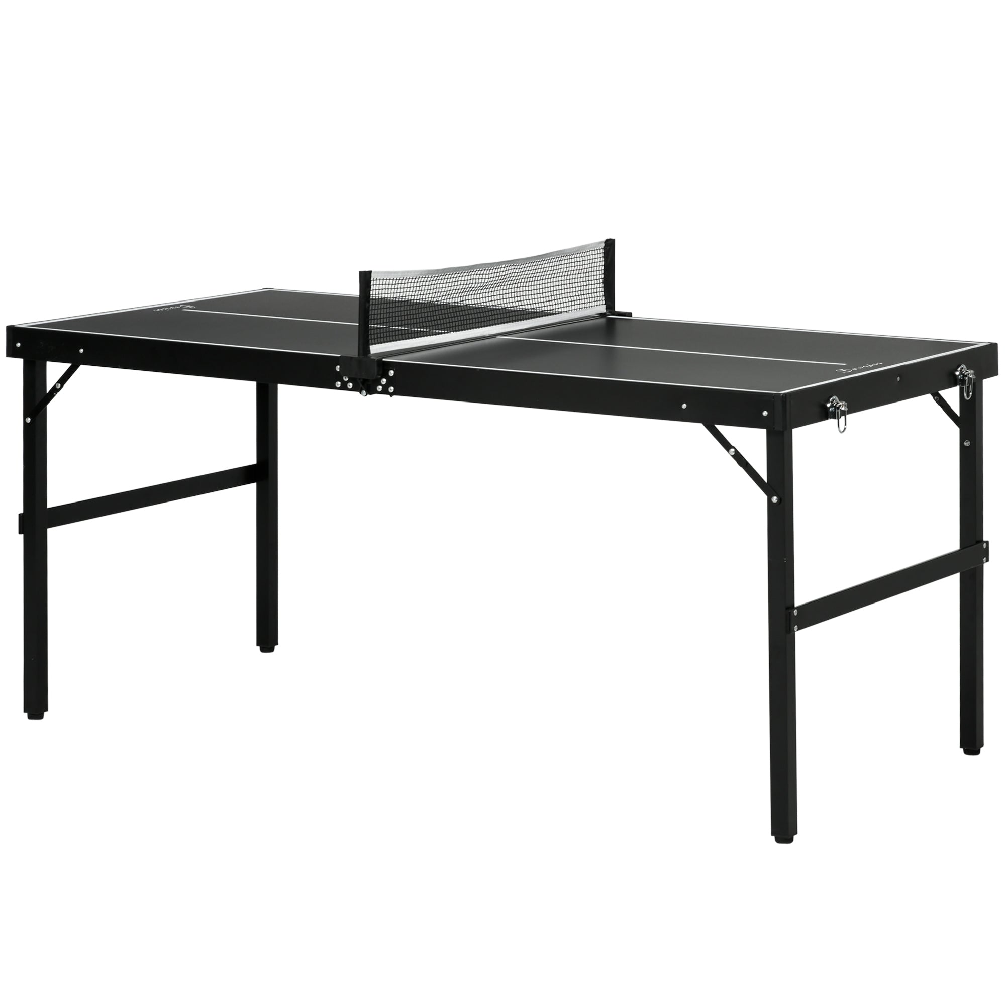 Bordtennissæt, foldbart, lås og håndtag, aluminiumsramme, 152 x 76 x 72 cm, sort