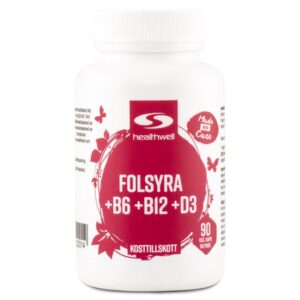 Folinsyre+B6+B12+D3, 90 kapsler