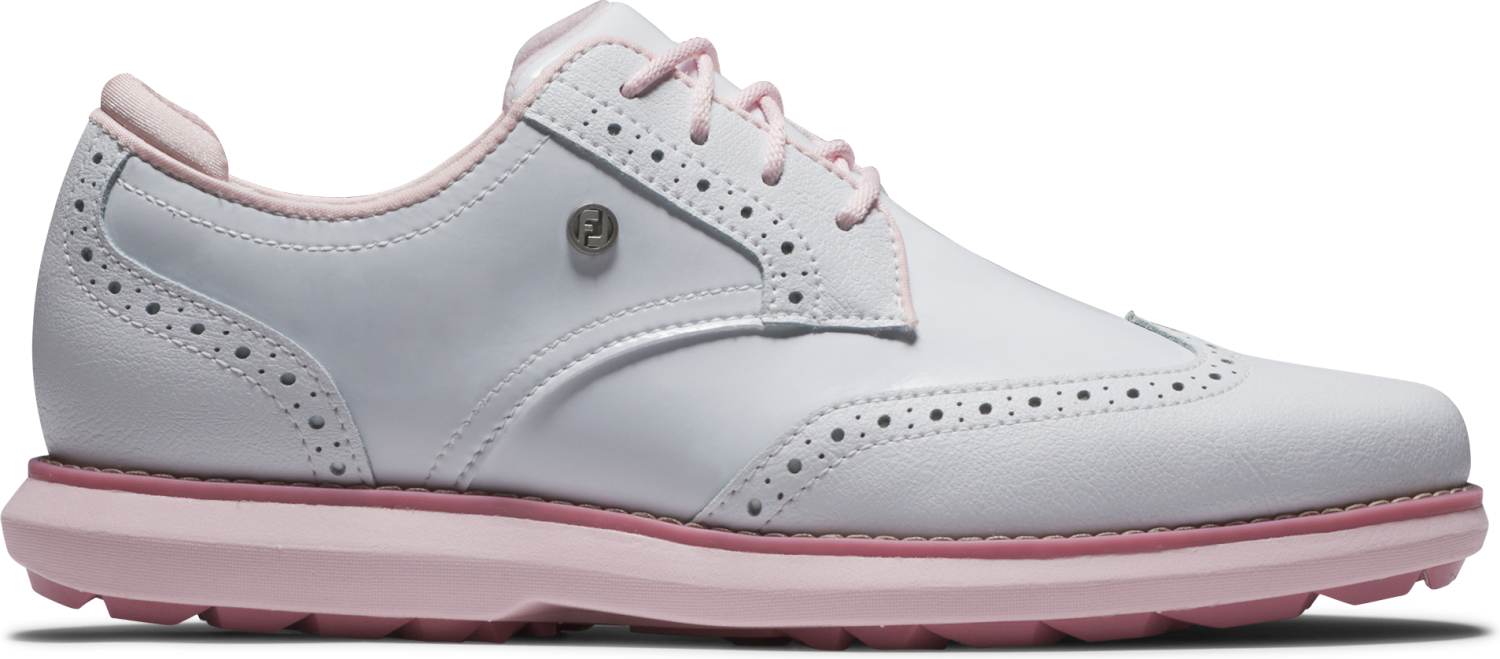 FootJoy Traditions (2025) Vandtætte Dame Golfsko Uden Spikes - White/White/Pink - Str. 36 1/2 Normal