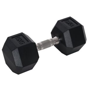 Håndvægte med riflet håndtag, støbejernshåndvægt, 1 x 15 kg, håndvægte til mænd og kvinder, håndvægt til hjemmet, fitnesscenter, styrketræning