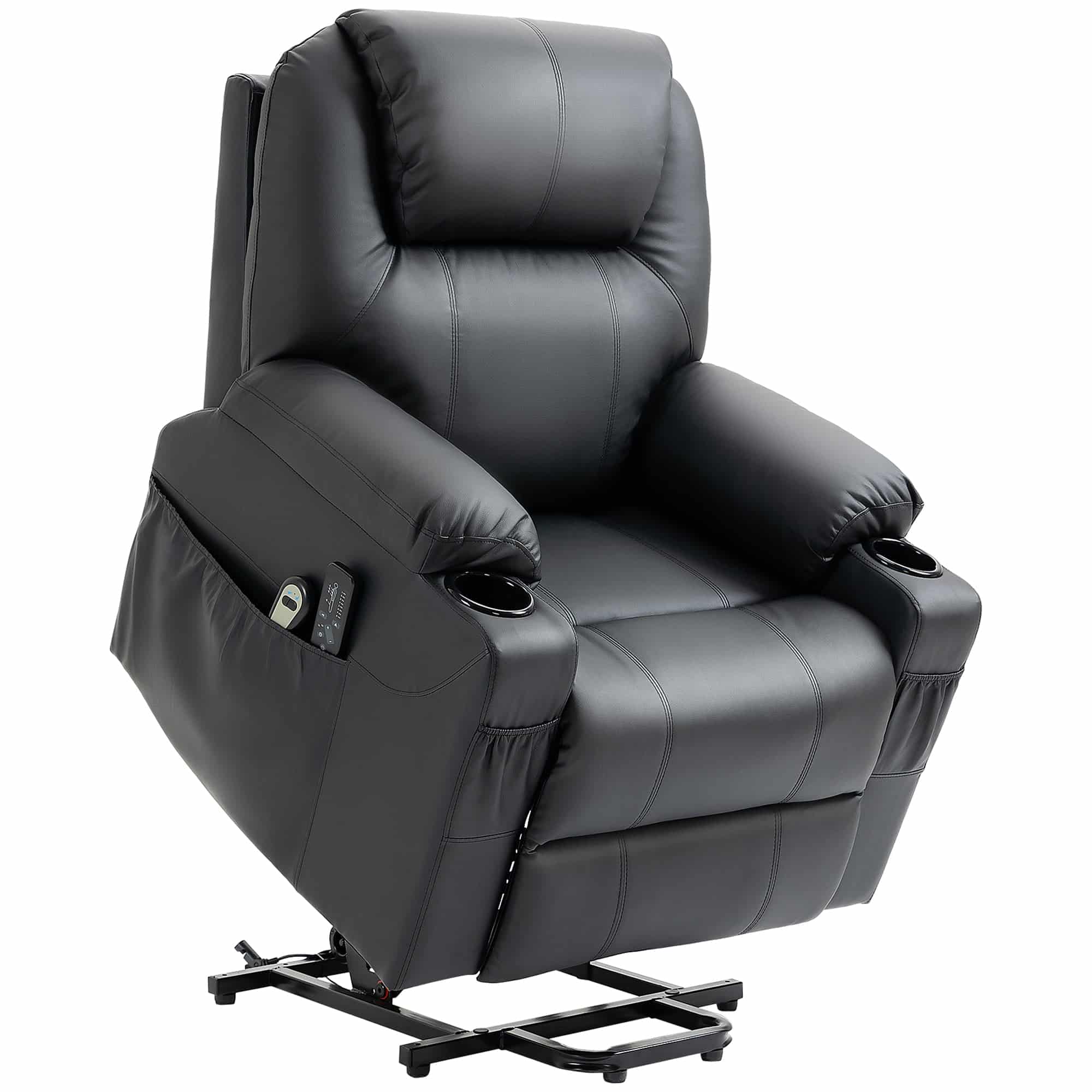 Lænestol, massagestol, lænestol, 8 massagetilstande, elegant kunstlæder, sort, 88 x 99 x 106 cm