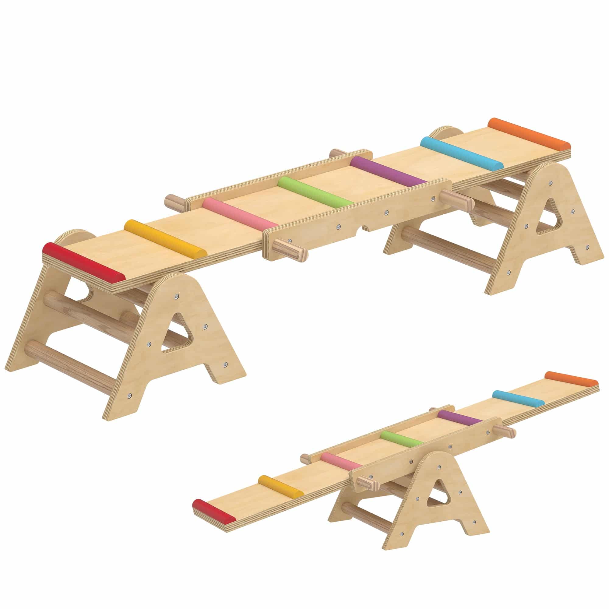 2-i-1 balancevippe til børn, træbalancebom, vippevippe til haven, balancebræt 133 x 38 x 24 cm