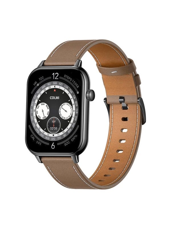 Colmi C28 Smartwatch with Black and Brown Leather Strap