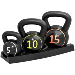 Kettlebell-sæt, 3 kettlebells 2,2 kg/4,5 kg/6,8 kg, plastikhus, sort