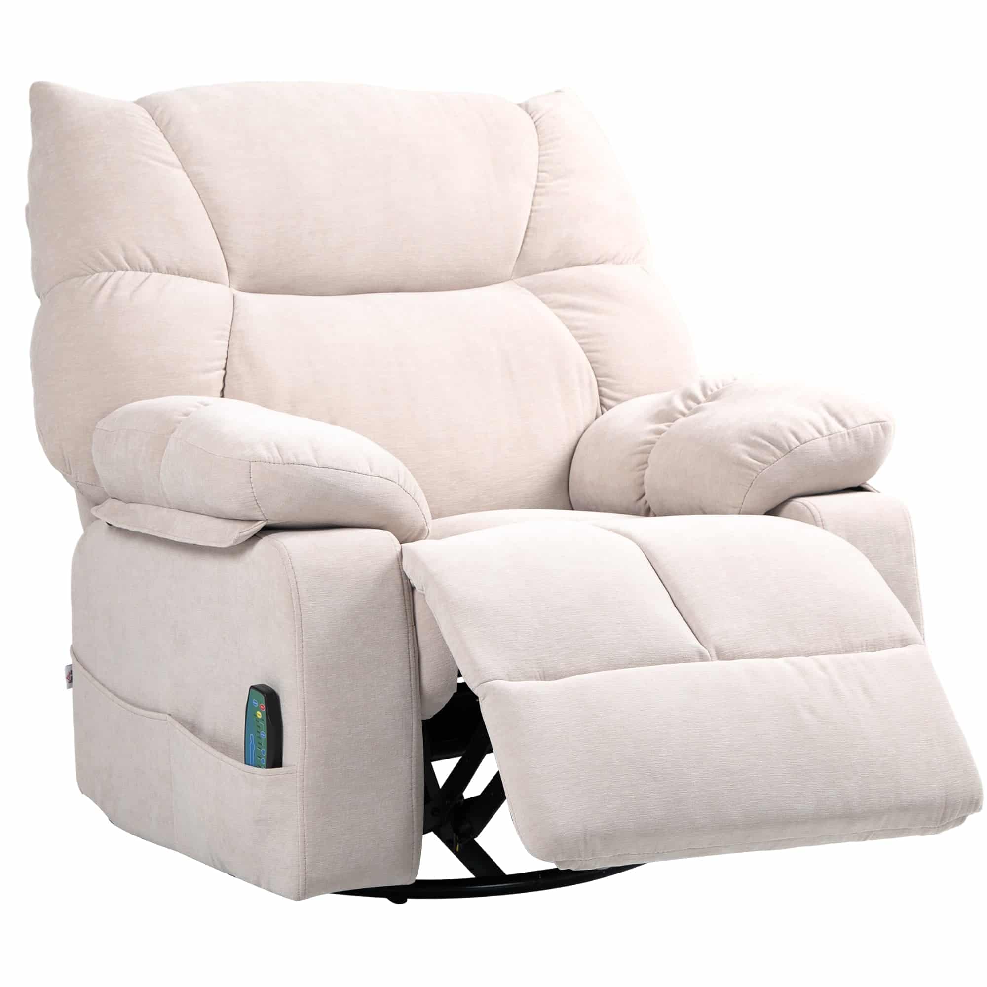 Massagestol med varme- og lænefunktion, drejelig, op til 150 kg, metalstel, 98 x 90 x 98 cm, beige