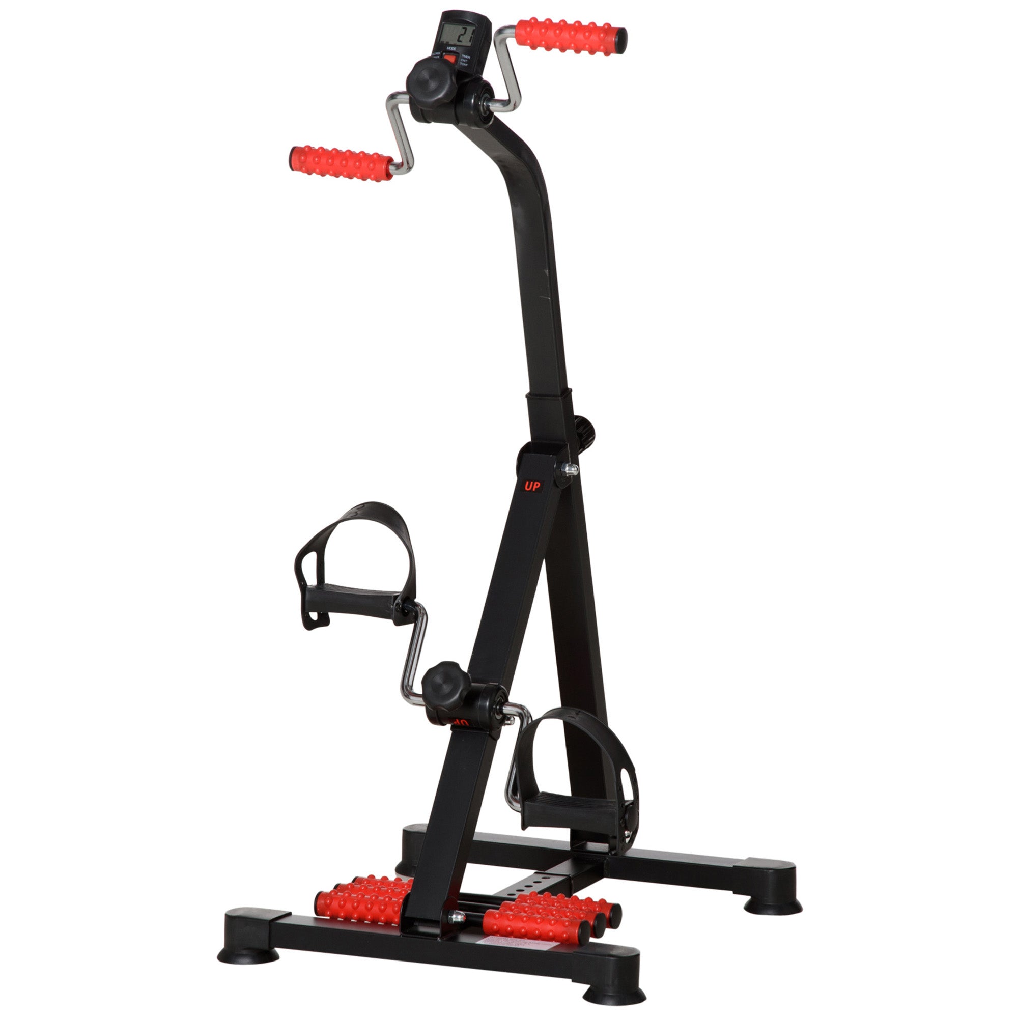 Pedaltræner til seniorer, højde- og længdejusterbar, mini-motionscykel med håndtag, LCD-display og fastgørelsesrem